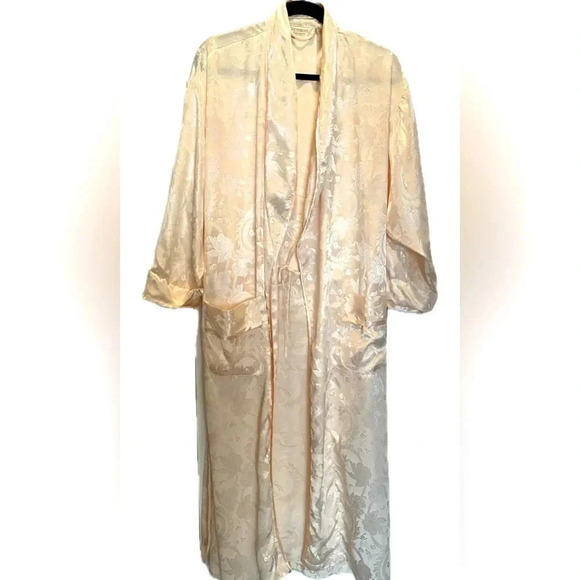 Vintage 80s Victoria’s Secret Gold Label Long Silky Gold Robe Kimono Small EUC - Picture 2 of 16